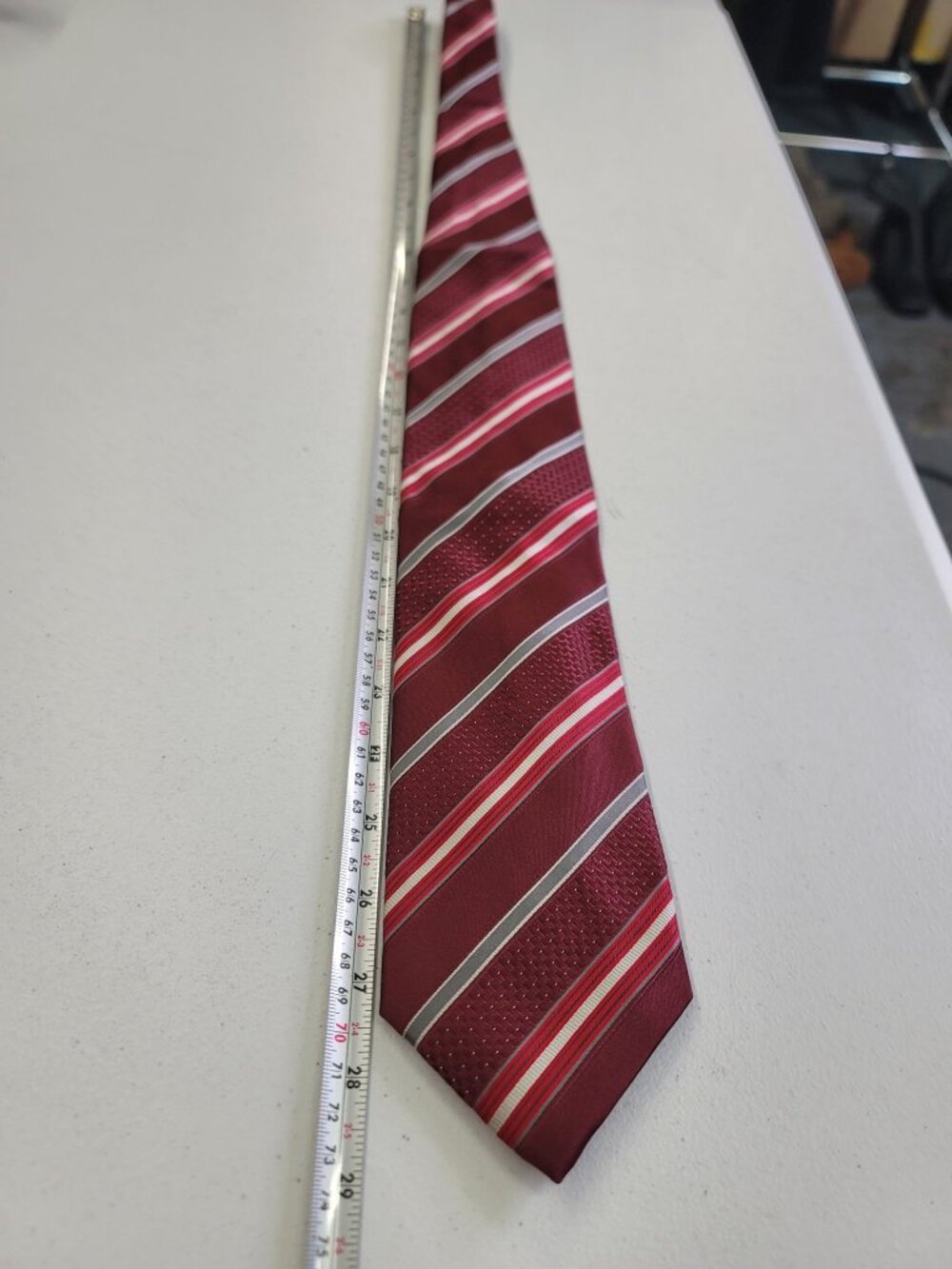 Canali Burgundy Striped Necktie – Red White Grey Diagonal Stripe Tie